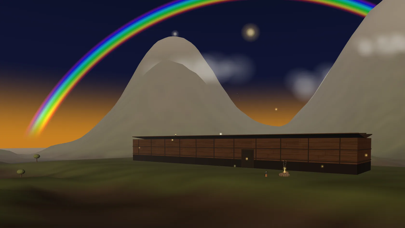 The ark at rest on the mountains of Ararat under the bow in the cloud, as it looks in the game